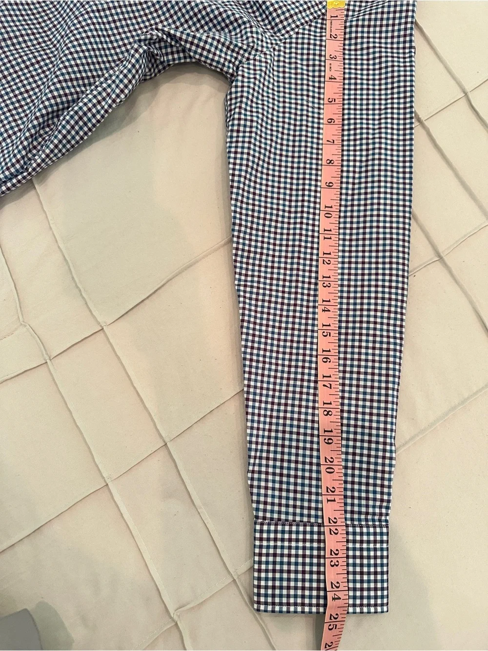J. Crew Men's Navy Burgundy  and White Gingham Button-Down Shirt Large